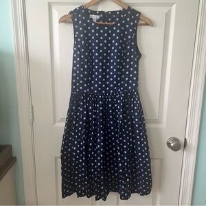 Charter Club Navy Blue Polka Dot Midi Cotton Midi Dress women’s size 4